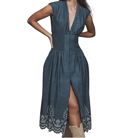 Anthropologie Dresses & Skirts - Anthropologie Womens XL Blue The Tommie Denim Eyelet Trim Dress NWT